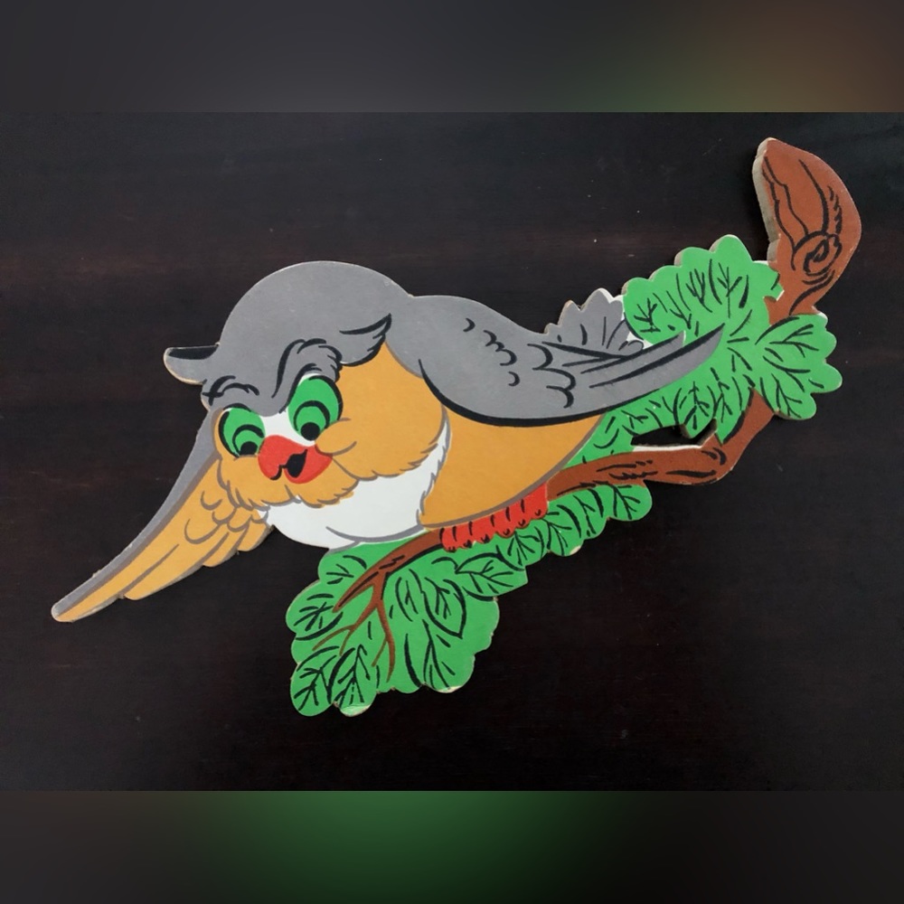 Vintage Bambi Friends Flower Owl Rabbit Wall Hanging Board Decor Nursery - Picture 4 of 6